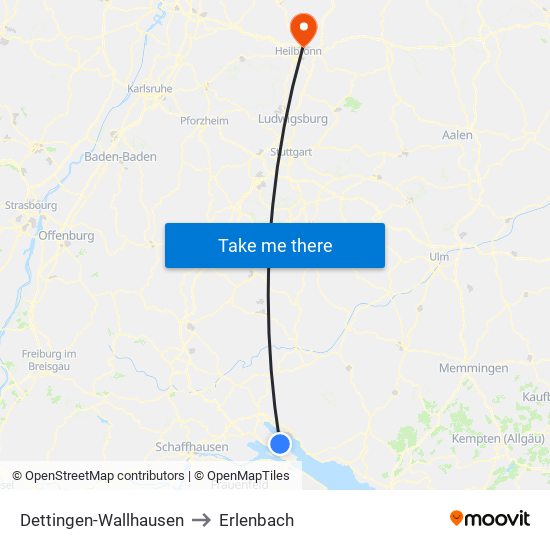 Dettingen-Wallhausen to Erlenbach map
