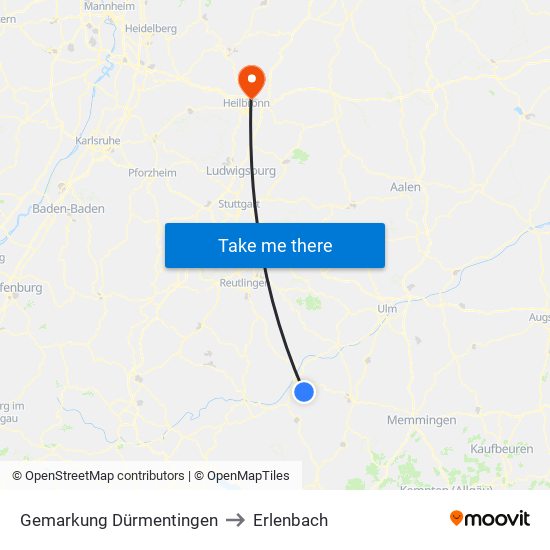 Gemarkung Dürmentingen to Erlenbach map