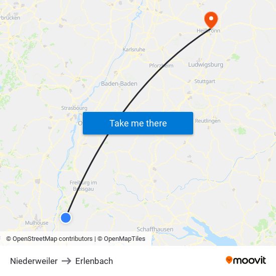 Niederweiler to Erlenbach map