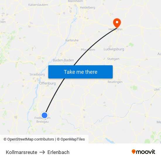 Kollmarsreute to Erlenbach map