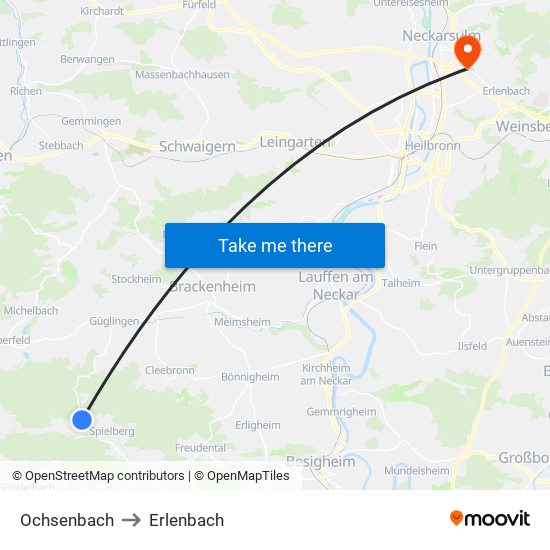 Ochsenbach to Erlenbach map