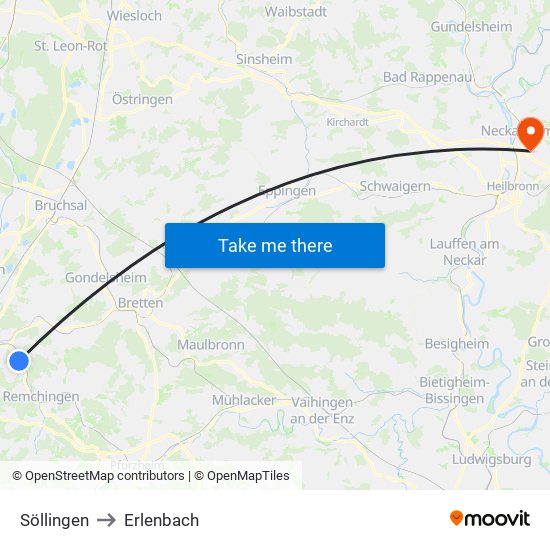 Söllingen to Erlenbach map