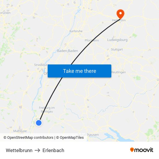 Wettelbrunn to Erlenbach map