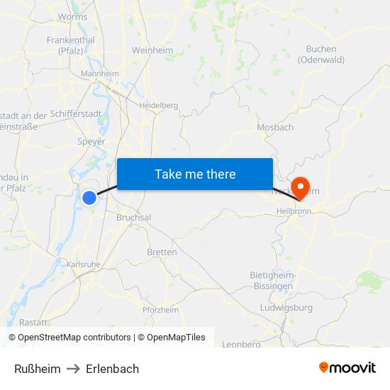 Rußheim to Erlenbach map