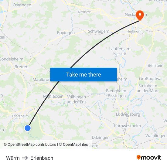 Würm to Erlenbach map