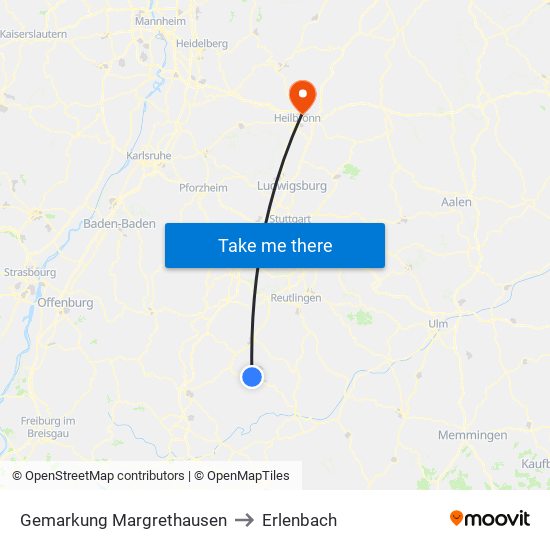 Gemarkung Margrethausen to Erlenbach map
