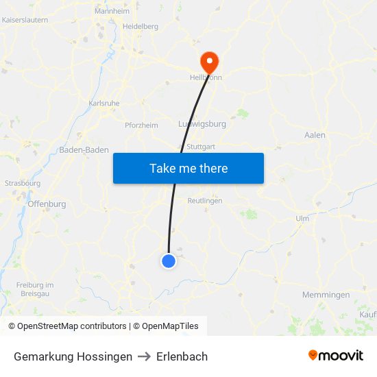 Gemarkung Hossingen to Erlenbach map