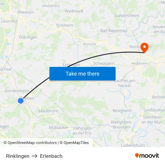 Rinklingen to Erlenbach map