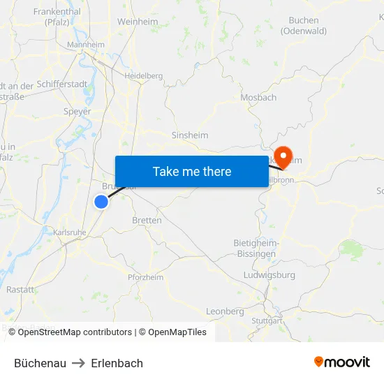 Büchenau to Erlenbach map
