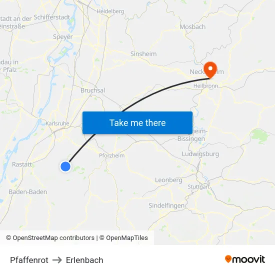 Pfaffenrot to Erlenbach map