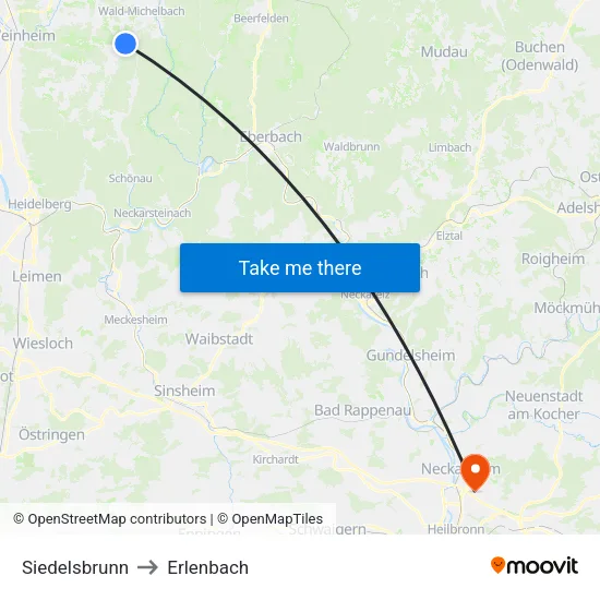 Siedelsbrunn to Erlenbach map