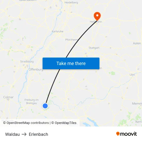 Waldau to Erlenbach map