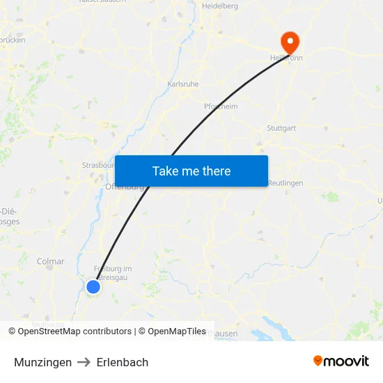 Munzingen to Erlenbach map