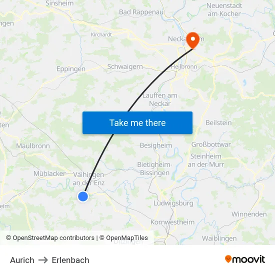 Aurich to Erlenbach map