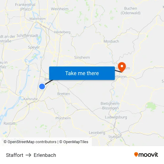 Staffort to Erlenbach map