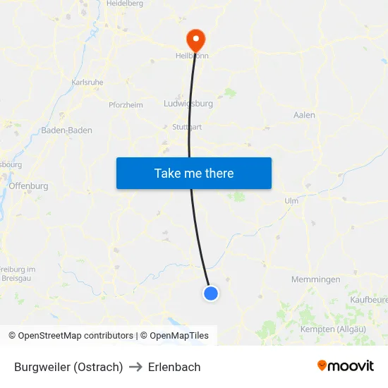 Burgweiler (Ostrach) to Erlenbach map