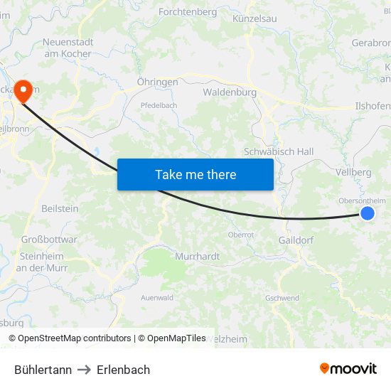 Bühlertann to Erlenbach map