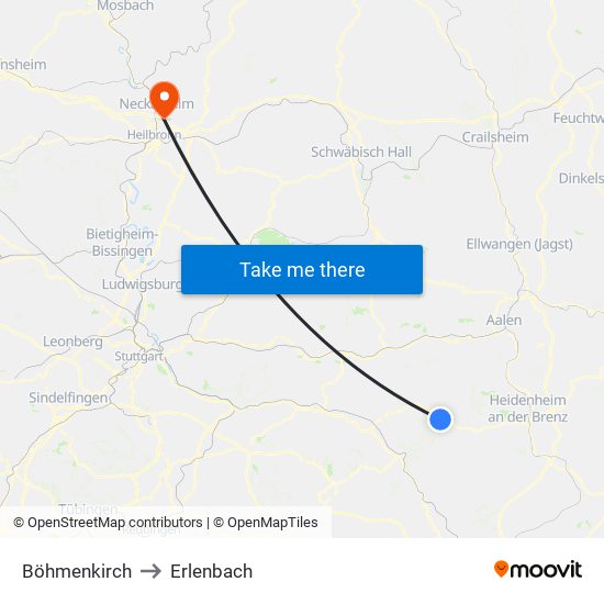 Böhmenkirch to Erlenbach map