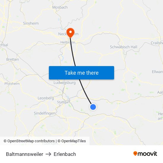 Baltmannsweiler to Erlenbach map