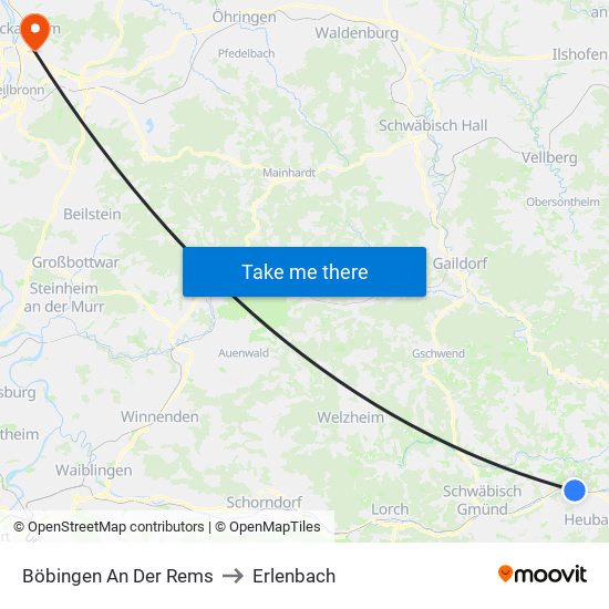 Böbingen An Der Rems to Erlenbach map