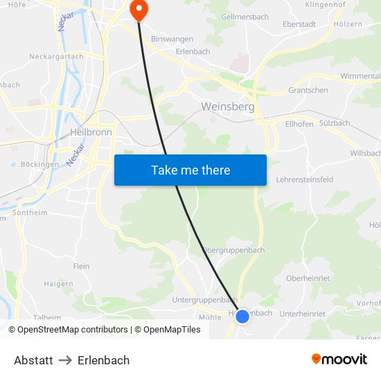 Abstatt to Erlenbach map