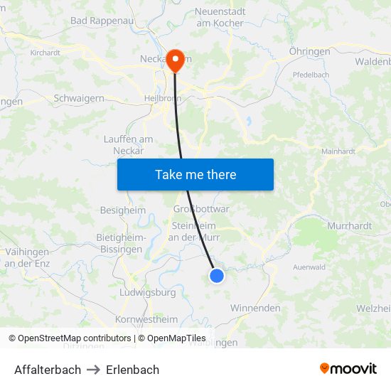 Affalterbach to Erlenbach map