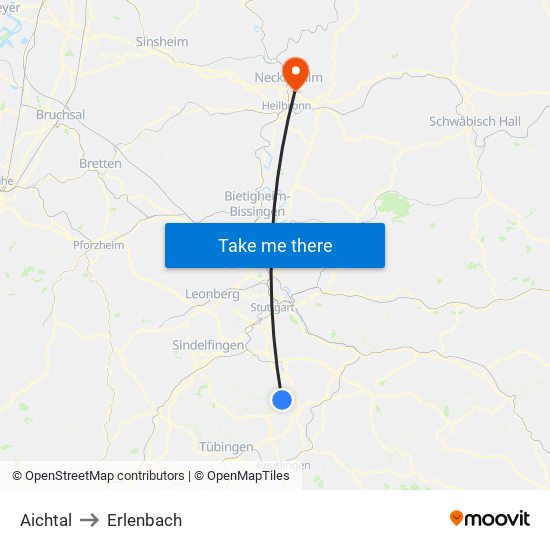 Aichtal to Erlenbach map