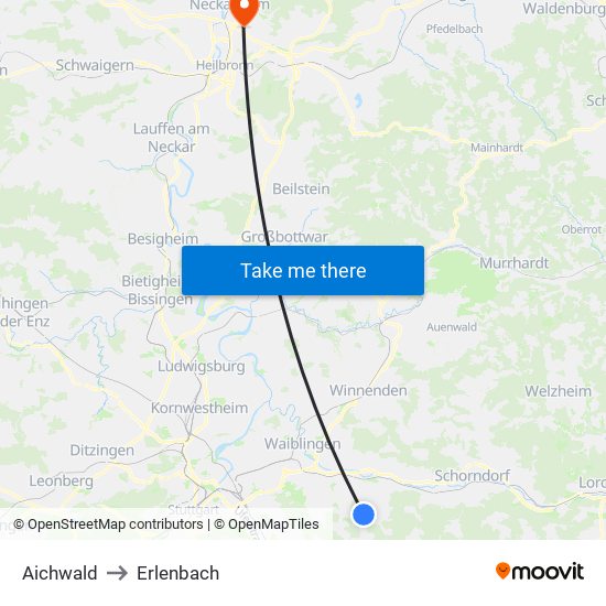 Aichwald to Erlenbach map