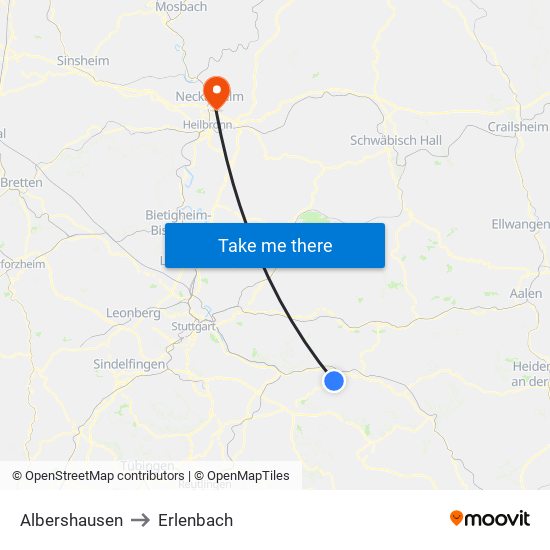 Albershausen to Erlenbach map