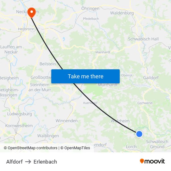 Alfdorf to Erlenbach map