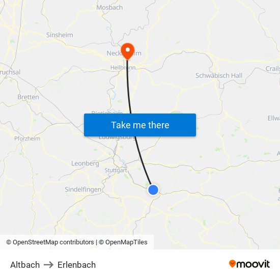 Altbach to Erlenbach map