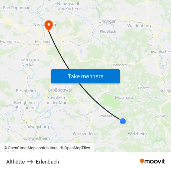 Althütte to Erlenbach map