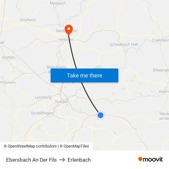 Ebersbach An Der Fils to Erlenbach map