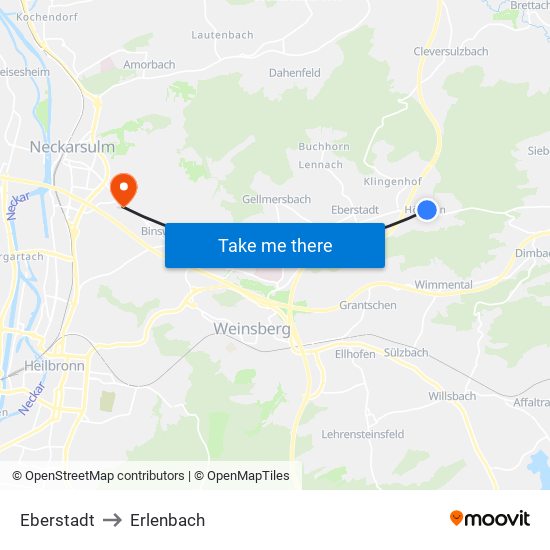 Eberstadt to Erlenbach map