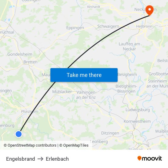 Engelsbrand to Erlenbach map