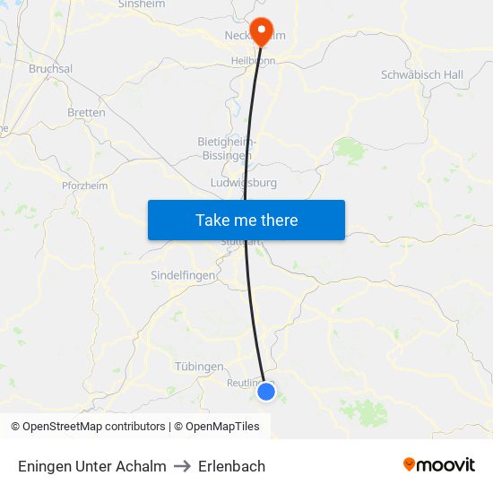 Eningen Unter Achalm to Erlenbach map