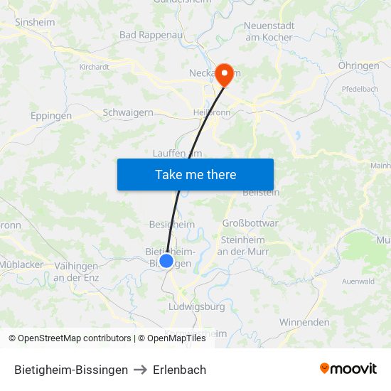 Bietigheim-Bissingen to Erlenbach map