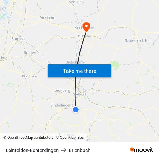 Leinfelden-Echterdingen to Erlenbach map