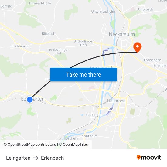 Leingarten to Erlenbach map