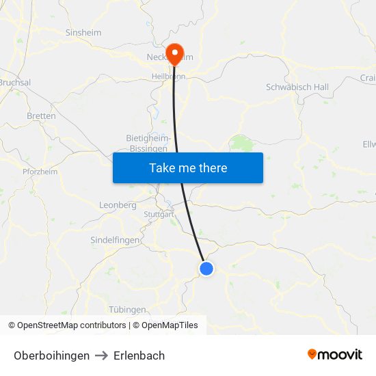 Oberboihingen to Erlenbach map