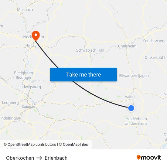 Oberkochen to Erlenbach map