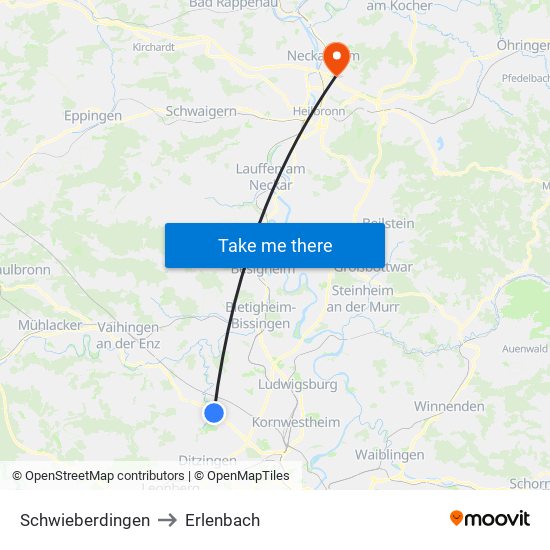 Schwieberdingen to Erlenbach map