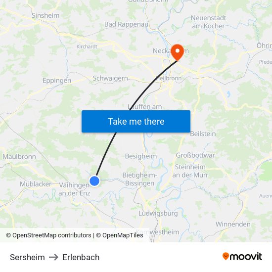 Sersheim to Erlenbach map
