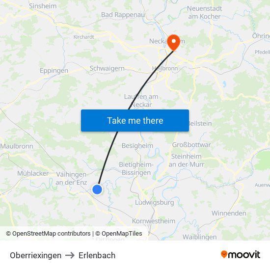 Oberriexingen to Erlenbach map