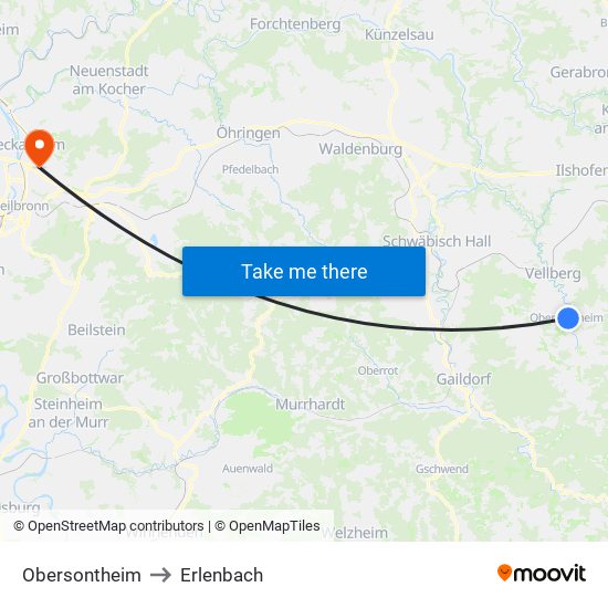 Obersontheim to Erlenbach map
