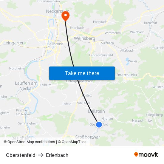 Oberstenfeld to Erlenbach map