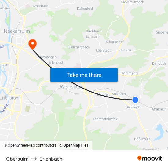 Obersulm to Erlenbach map