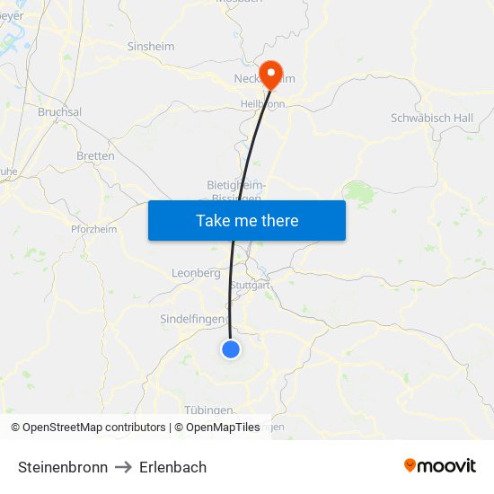 Steinenbronn to Erlenbach map