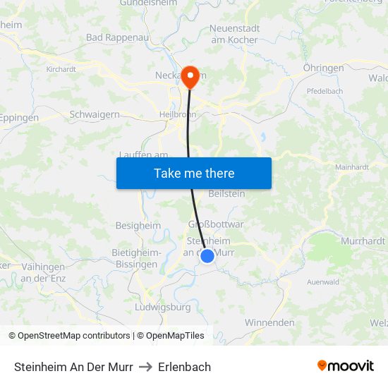 Steinheim An Der Murr to Erlenbach map