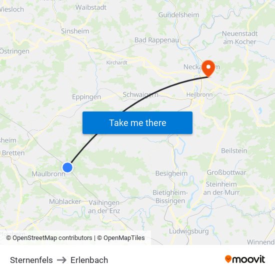 Sternenfels to Erlenbach map